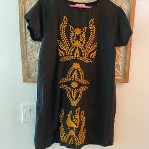 World Market Embroidered Black Dress with Gold Accents
